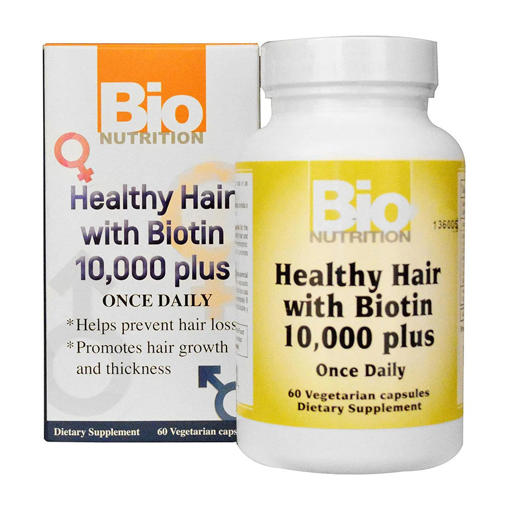 Bio Nutrition Healthy Hair with Biotin 10,000 Plus Vegetarian Capsules, 60 Ea